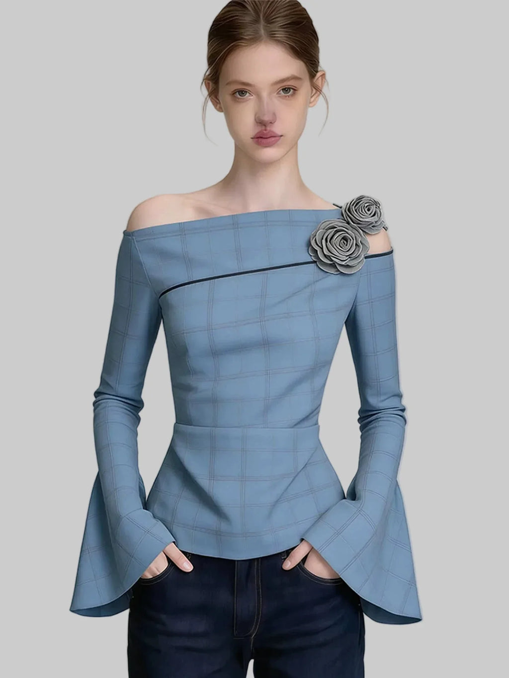 Blue Off-Shoulder Blouse Plus Size