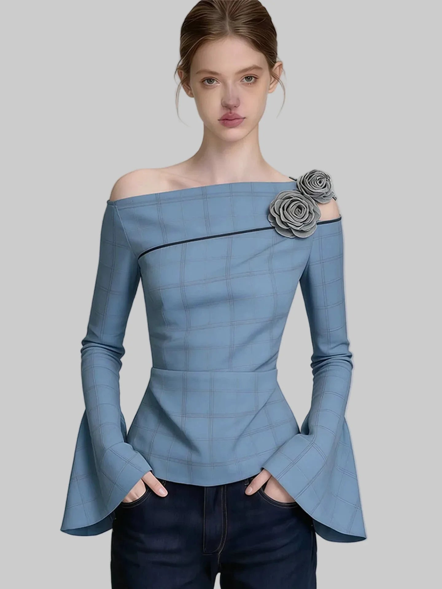 Blue Off-Shoulder Blouse Plus Size