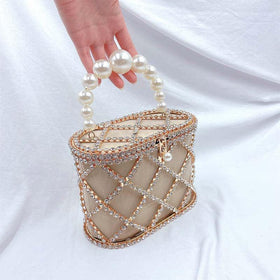 Mariam's Collection MAC022 Stylish Pearl Diagonal Span Basket Bag