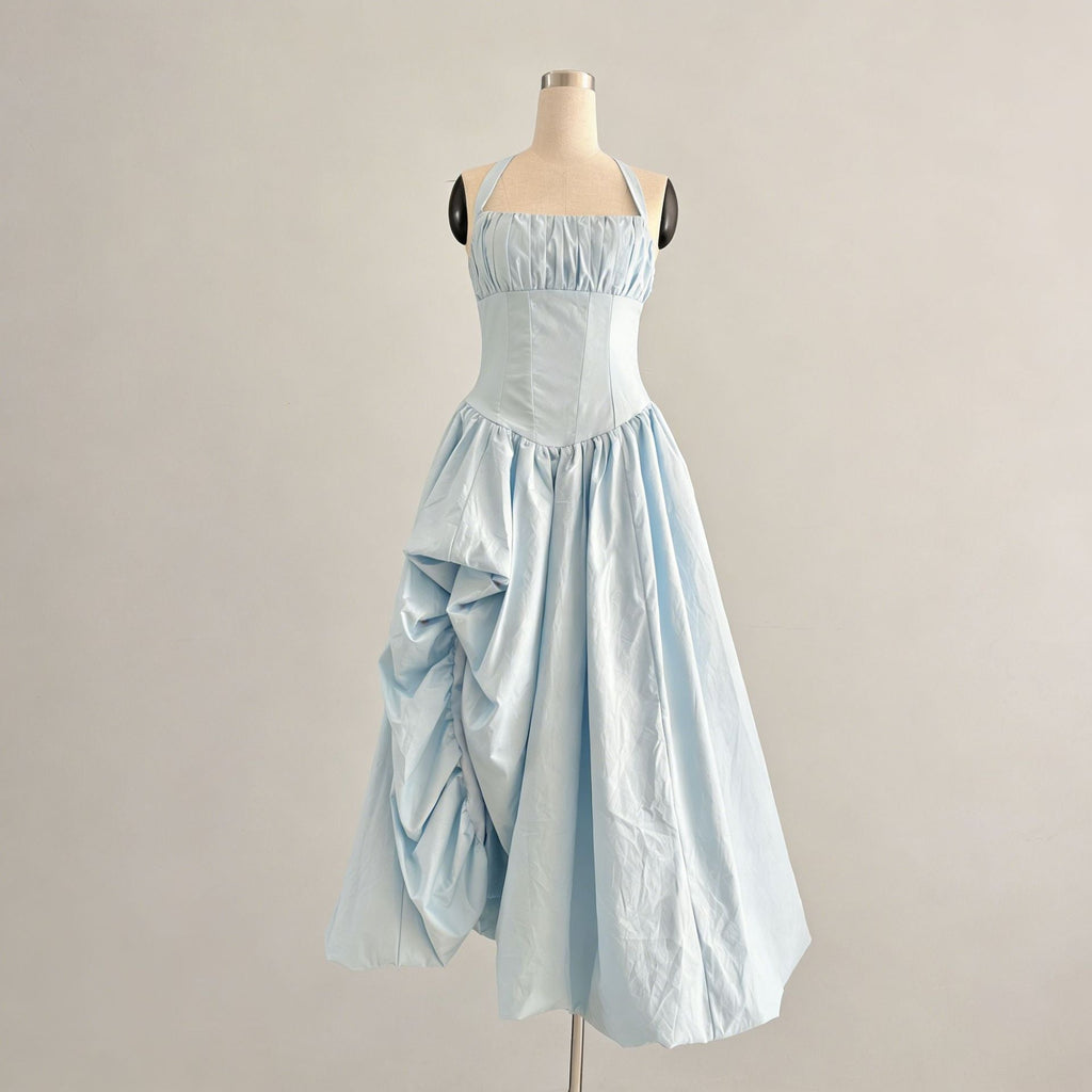 Elegant Retro Halter Tube Top Maxi Dress Waist Slimming Three Dimensional Floral Dress Women