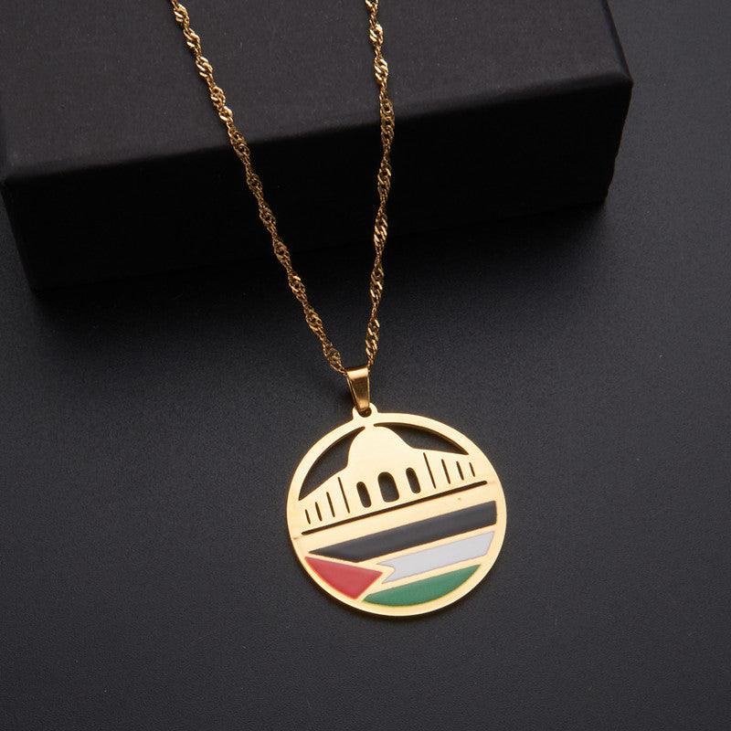 Mariam's Collection MAC100 Stainless Steel Vintage keffiyeh Palestine Map Pendant Necklace — detail shot 7