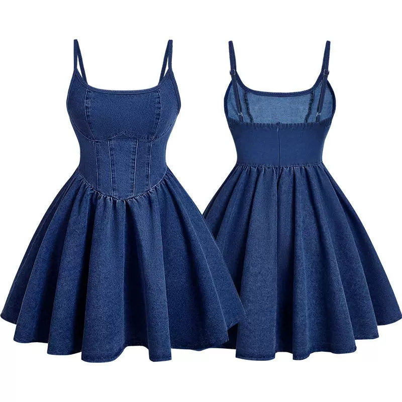 Women's Casual Denim Slip Dress Sweet Sleeveless Mini Dress
