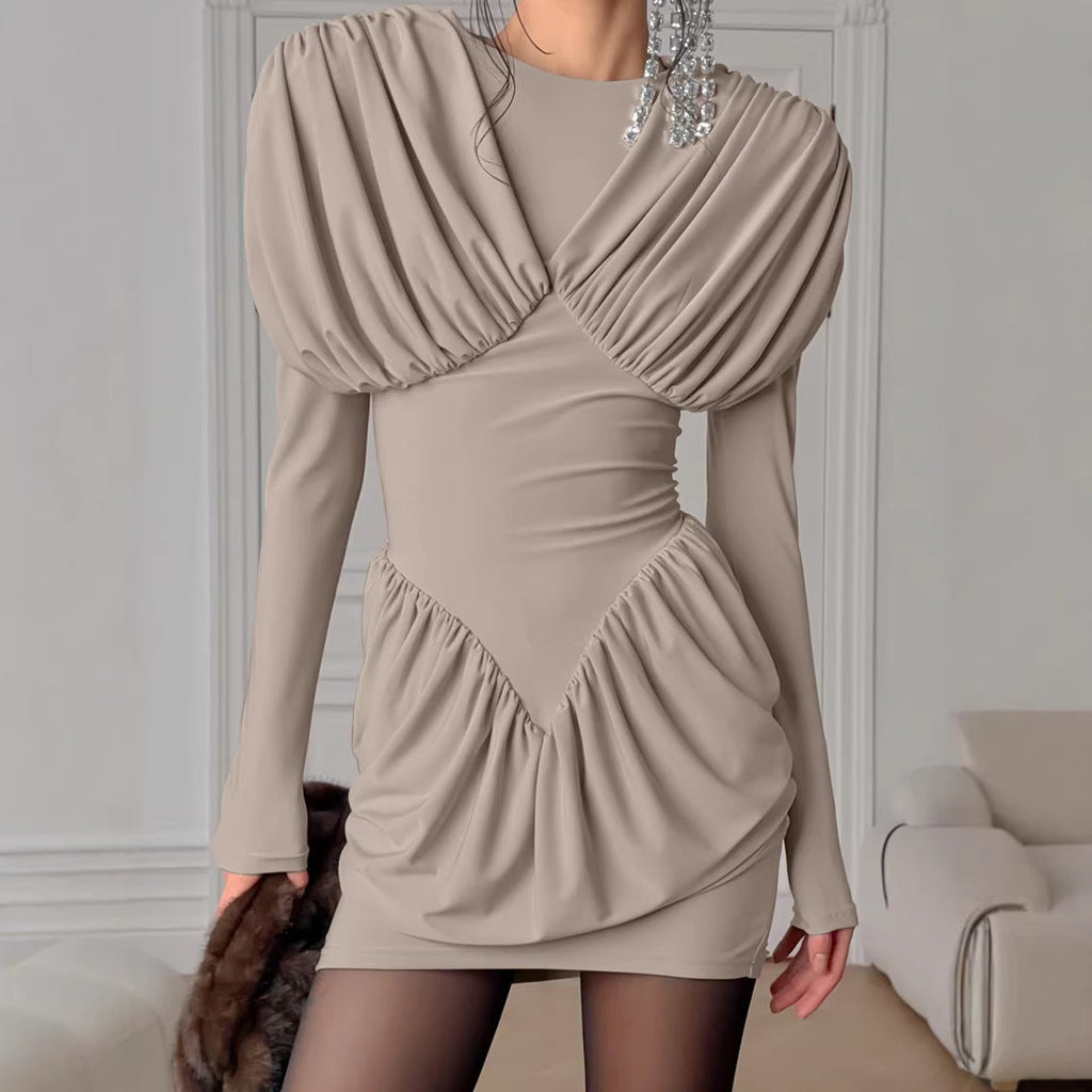 Bella Mia Niche Black Elegant Dress Slim Waist Spring Women Clothing — branding close-up