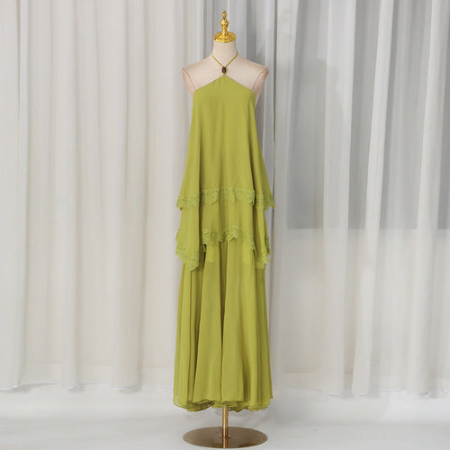 Modern Romantic Tiered Dress Halter Sleeveless Loose Profile Lace High Grade Dress
