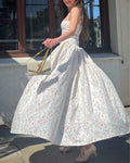 ACUDA Retro French Floral Long Skirt High Waist A-Line Cotton Dress