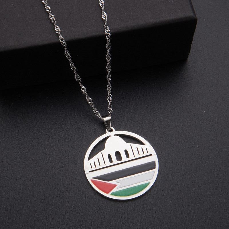 Mariam's Collection MAC100 Stainless Steel Vintage keffiyeh Palestine Map Pendant Necklace — detail shot 6