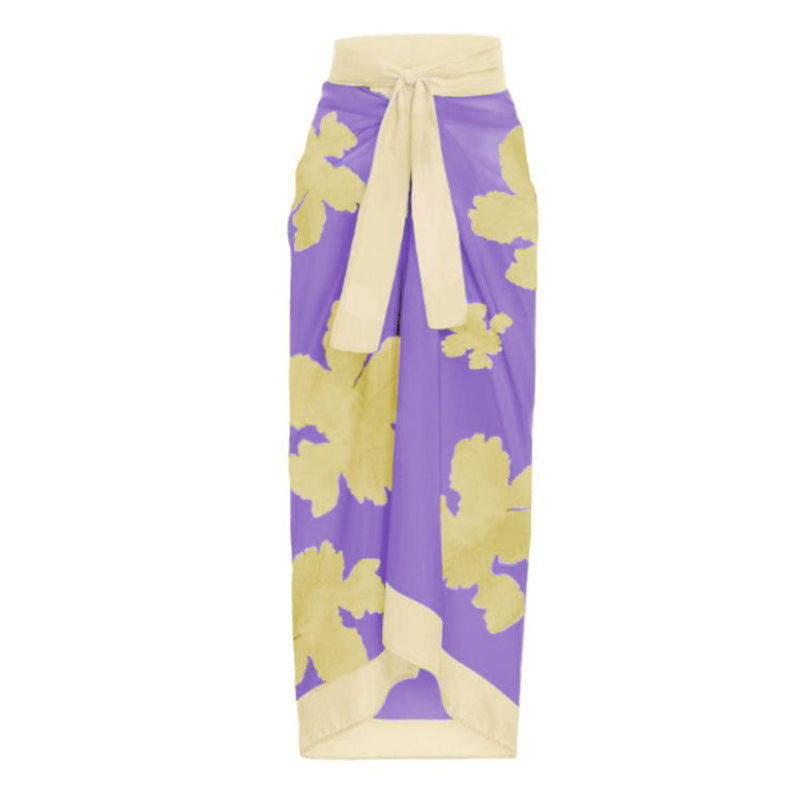 Split Bikini Lotus Sleeve High Waisted Trousers Sexy Slimming Swimsuit Women Floral