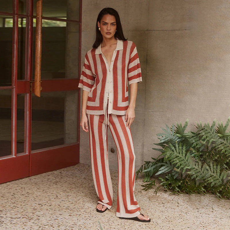 Solid Color Sexy Knitted Beach Bikini Swimsuit Blouse Sun Two Piece Sets Women