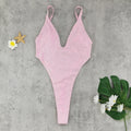 Bella Mia Sexy Backless One Piece T Shaped High Slit Triangle One Piece Swimsuit Women Solid Color Diamond — detail and construction