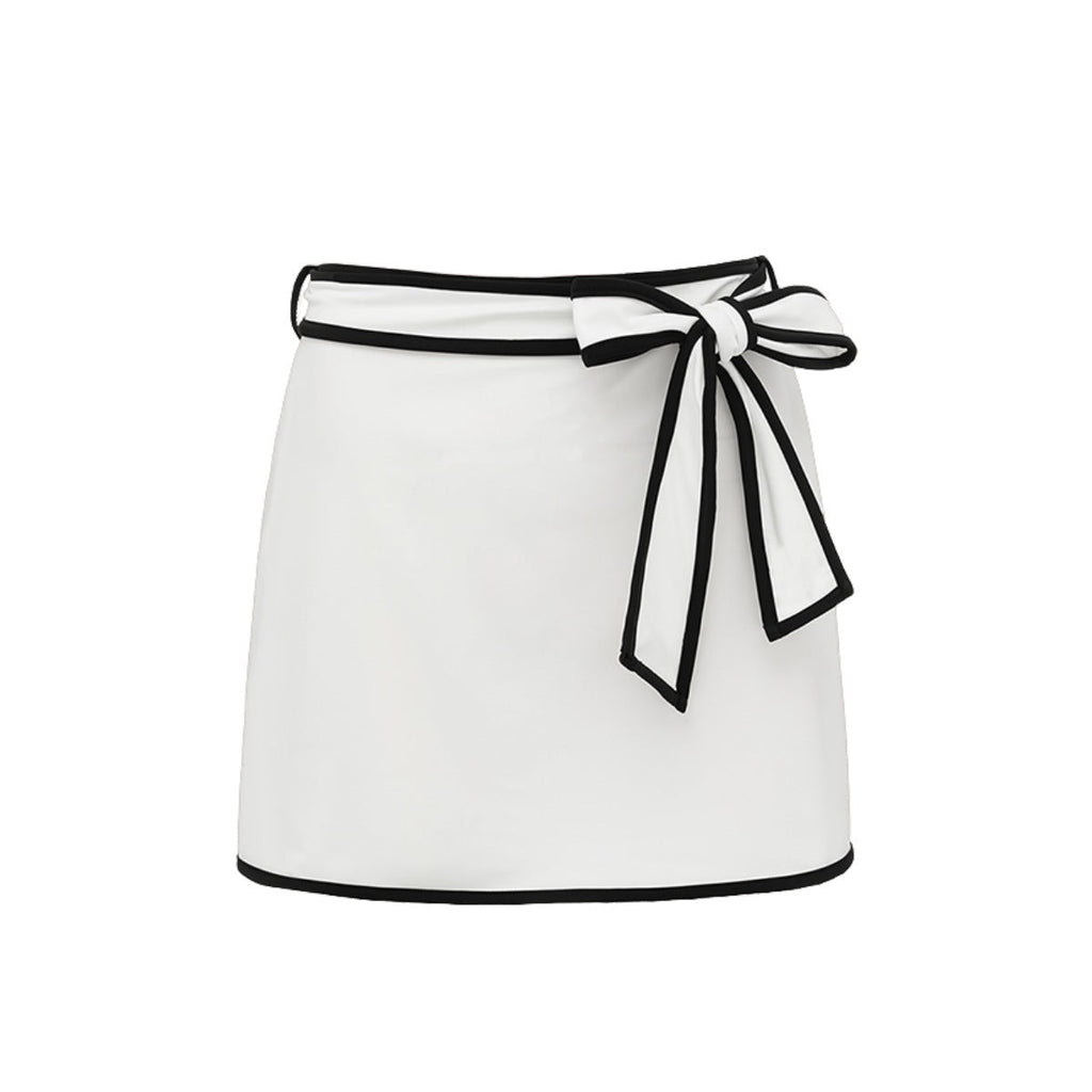 Bella Mia Swimsuit Black White Color Matching Sweet Girl Bow Swimsuit Women White Skirt — in-use context