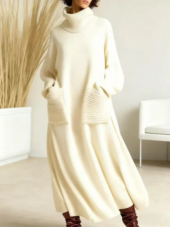 Bella Mia High Neck Woolen Dress Loose Woolen Coat — lifestyle context