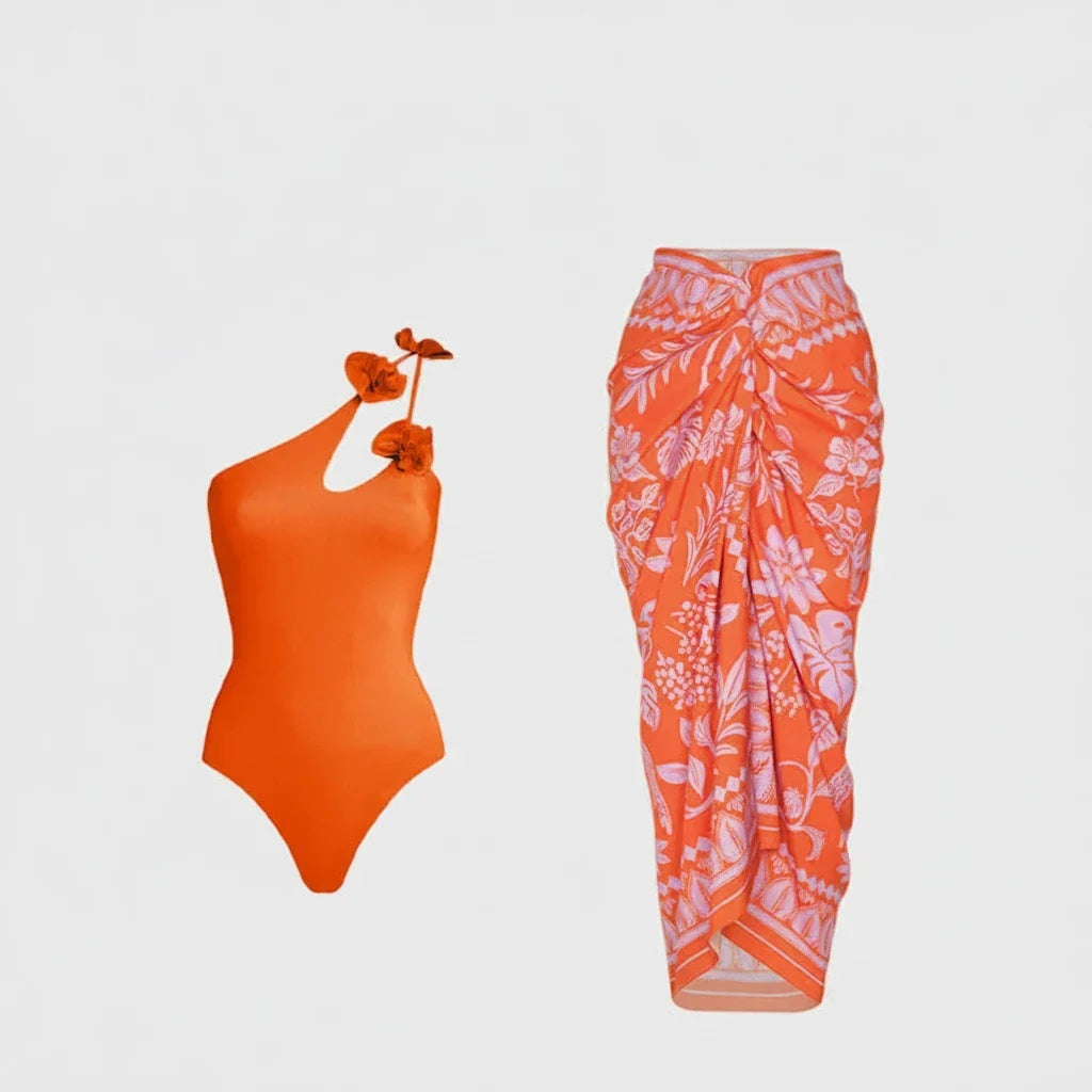 Contrasting Color Hollow Suspender One Piece Swimsuit