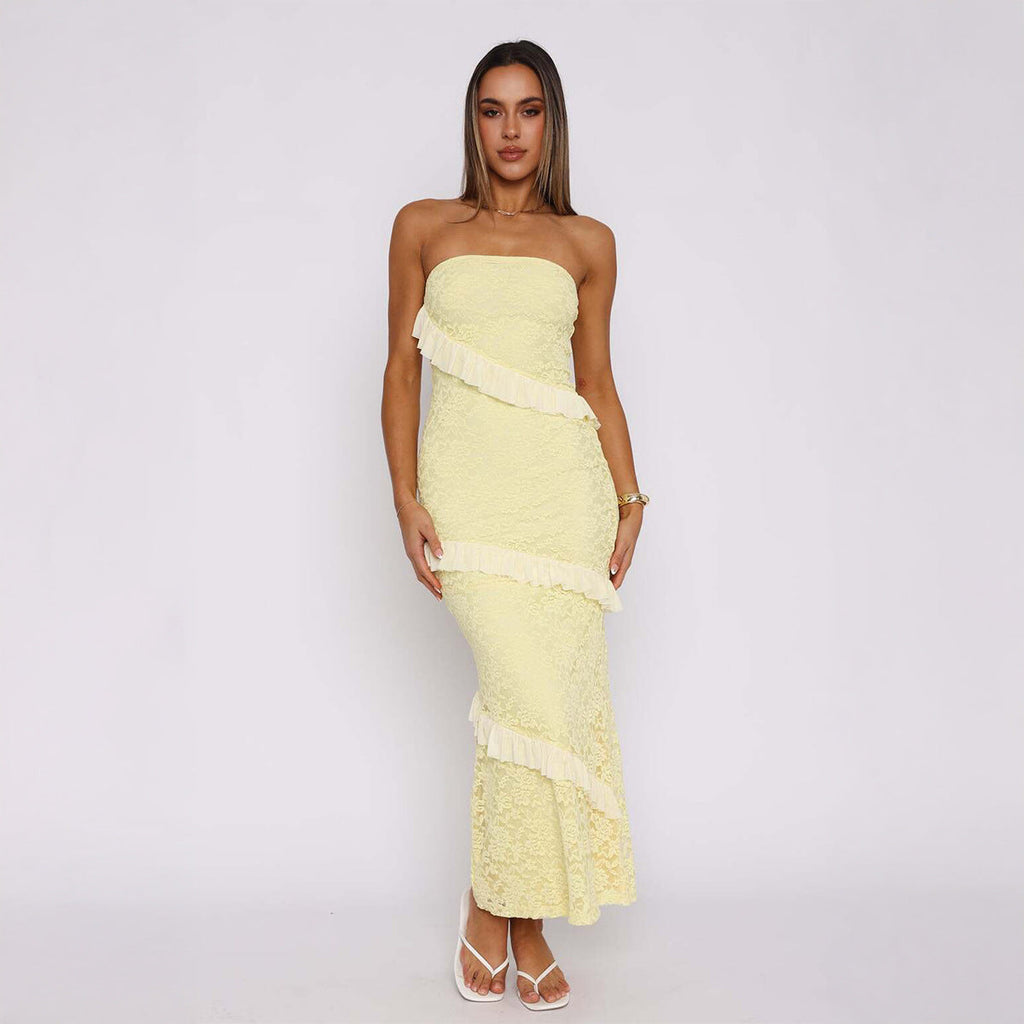 Bella Mia Women Clothing Summer Elegant Tube Top Package Hip Long Dress — branding close-up