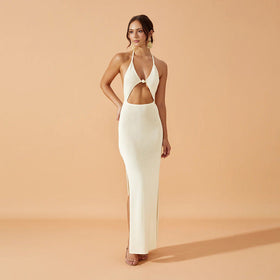 Maxi Dress Women Solid Color Sexy Knitted Beach Dress Bikini Swimsuit Blouse Sun Protective Clothing