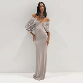 Spring Women Clothing Sexy off Neck Sleeve Slim Solid Color Maxi Dress Women