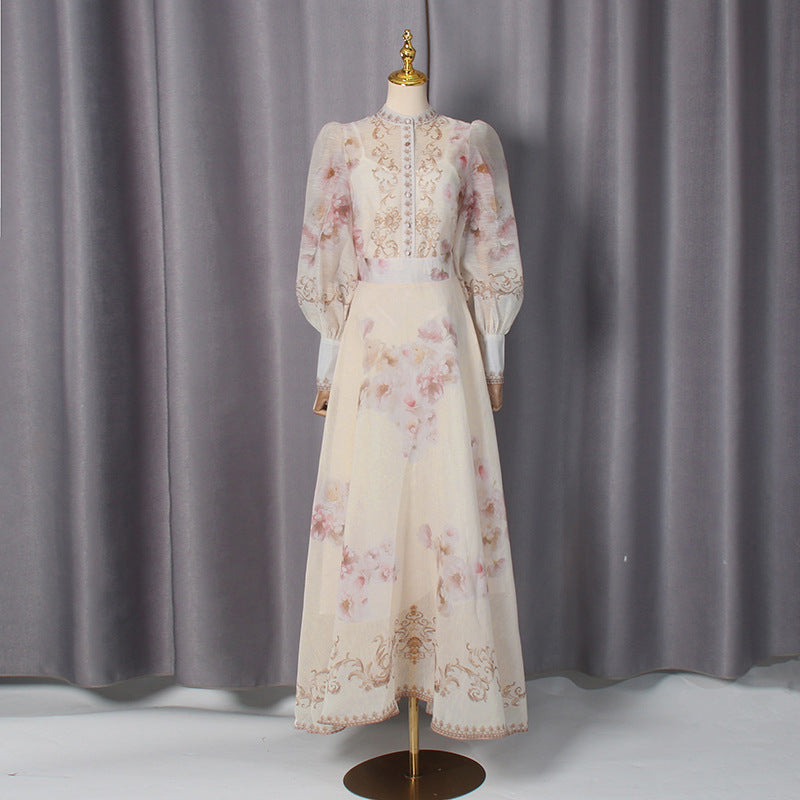 Long Sleeve Painted Skirt Set Spring Court Waist Slimming Printed Two Piece Sets Women