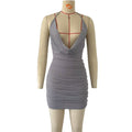 Bella Mia Women Sexy Low Cut Halter Hip Dress Pleated Slim Fit Backless Sexy Dress — detail and construction