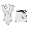 Bella Mia Swimsuit Black White Color Matching Sweet Girl Bow Swimsuit Women White Skirt — detail and construction