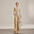 Little P Lace Vest Blazer Suit Trousers Set 2 Pieces Khaki