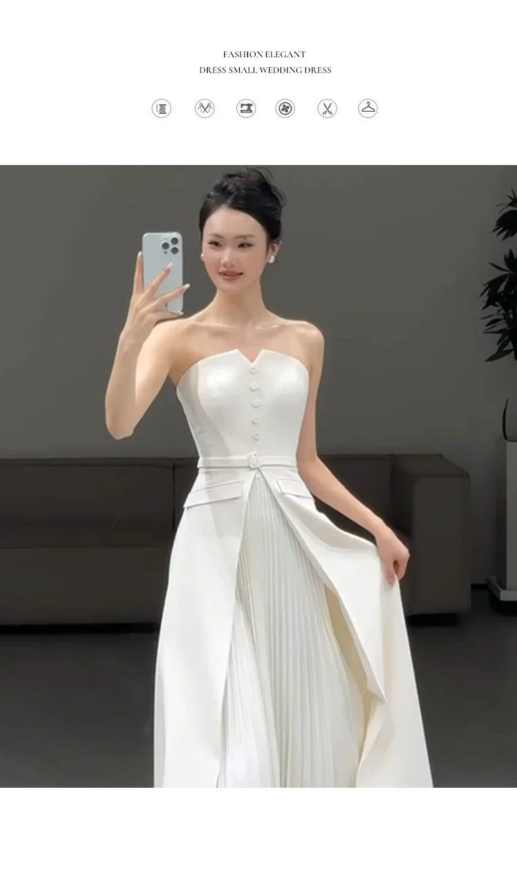 Wansha Fairy Strapless Lightweight Wedding Dress White
