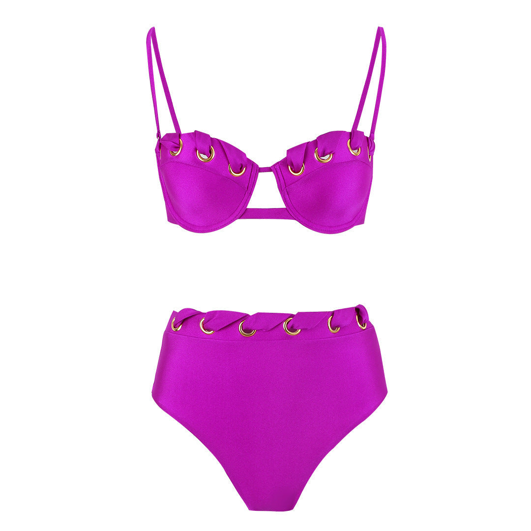 Bella Mia Sexy Tube Top Split Swimsuit Women High Waist Bikini Solid Color Bikini — detail and construction
