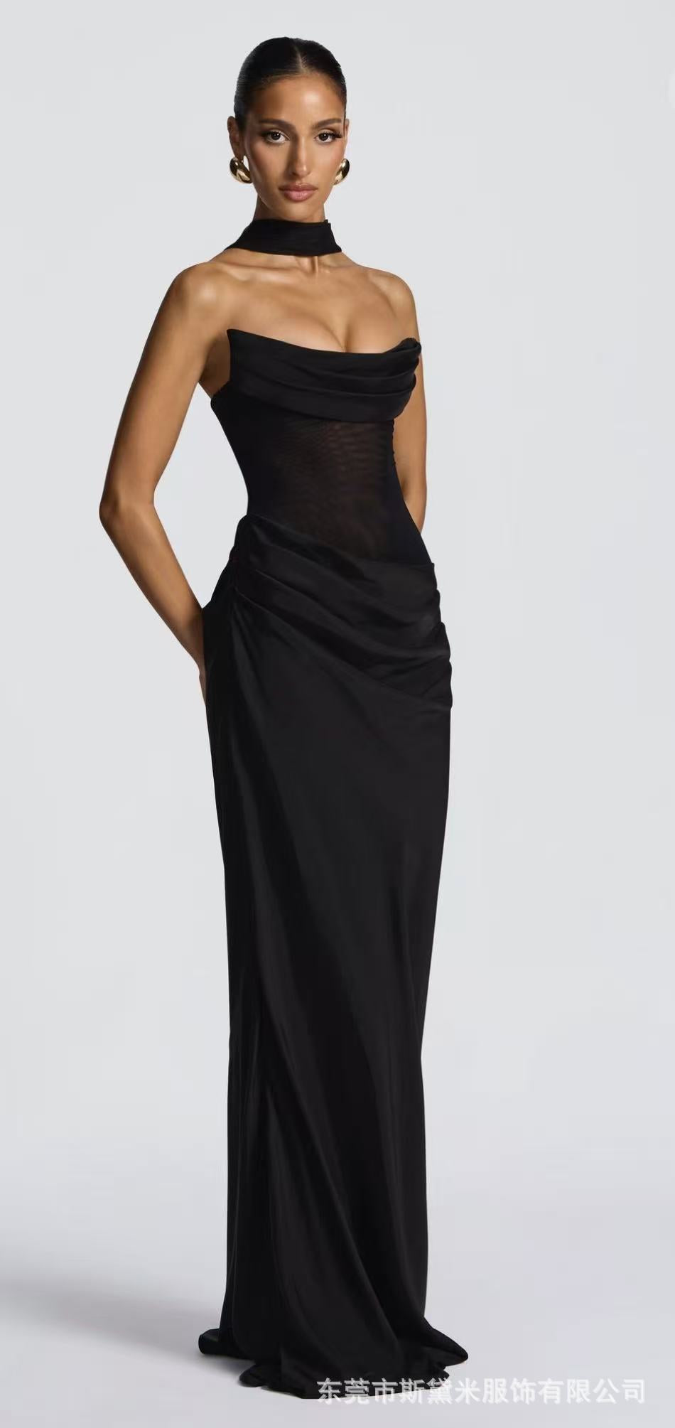 Women's Mesh Spliced Tube Top Long Dress Set