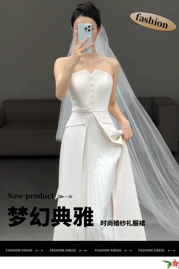 Wansha Fairy Strapless Lightweight Wedding Dress White