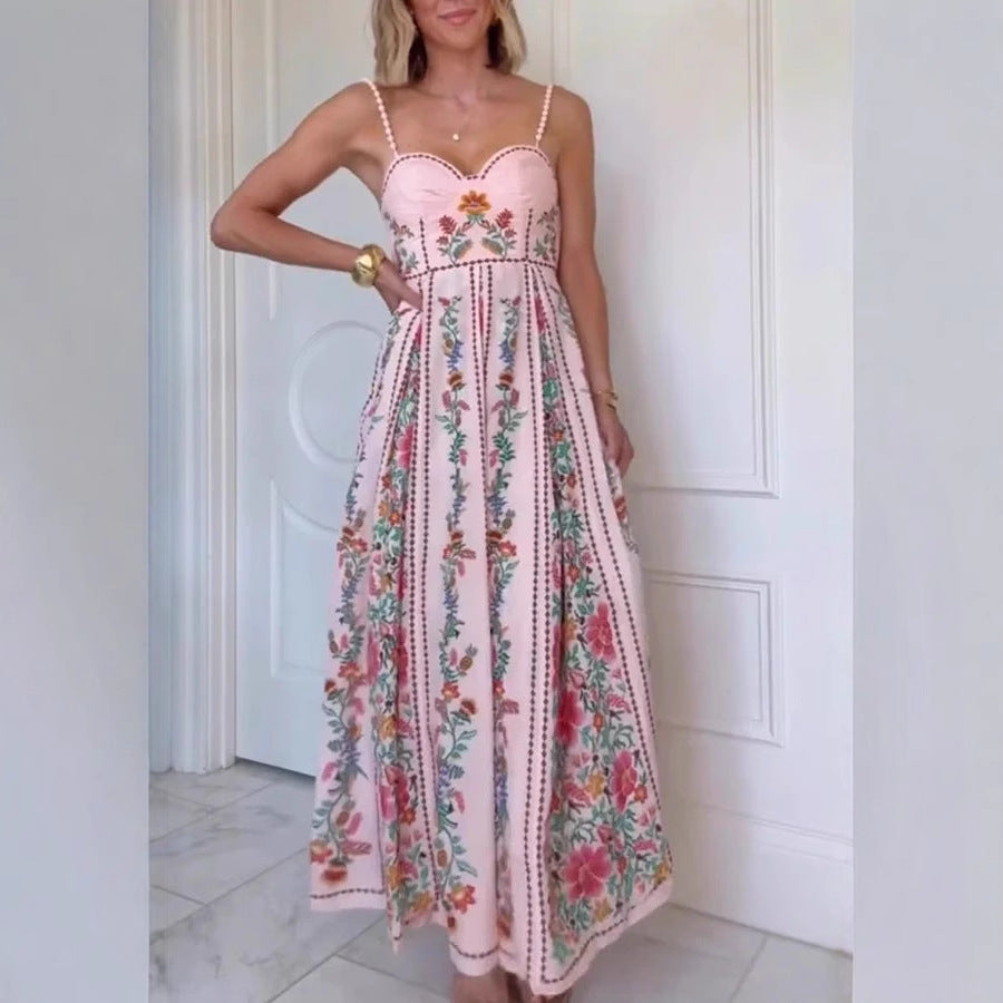 Bella Mia Sexy Decorative Beads Sling Positioning Print Holiday Dress Women — main product shot