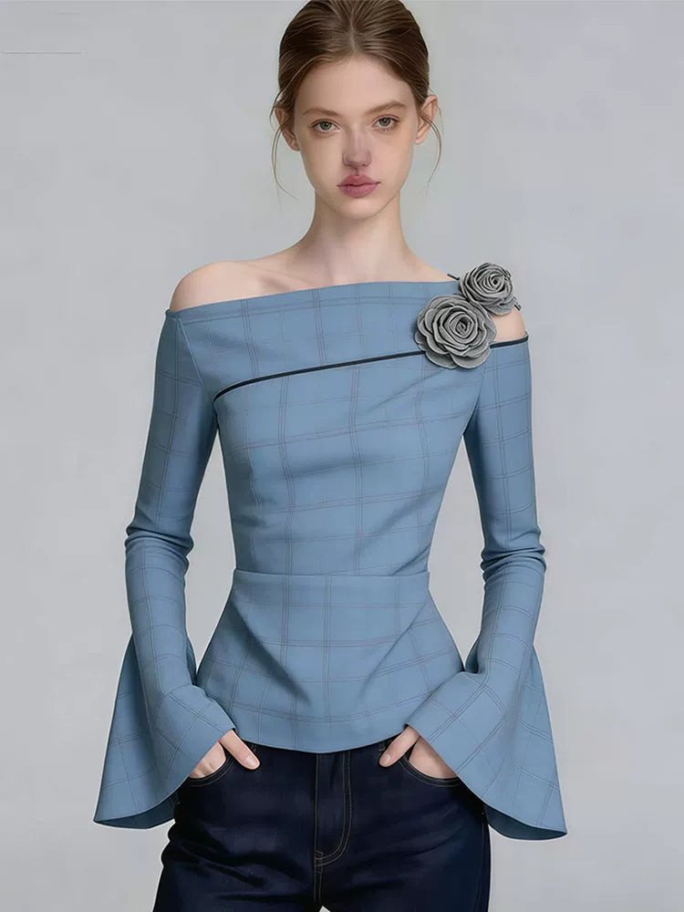 Blue Off-Shoulder Blouse Plus Size