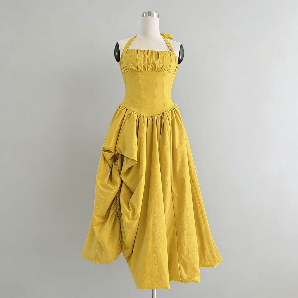 Elegant Retro Halter Tube Top Maxi Dress Waist Slimming Three Dimensional Floral Dress Women