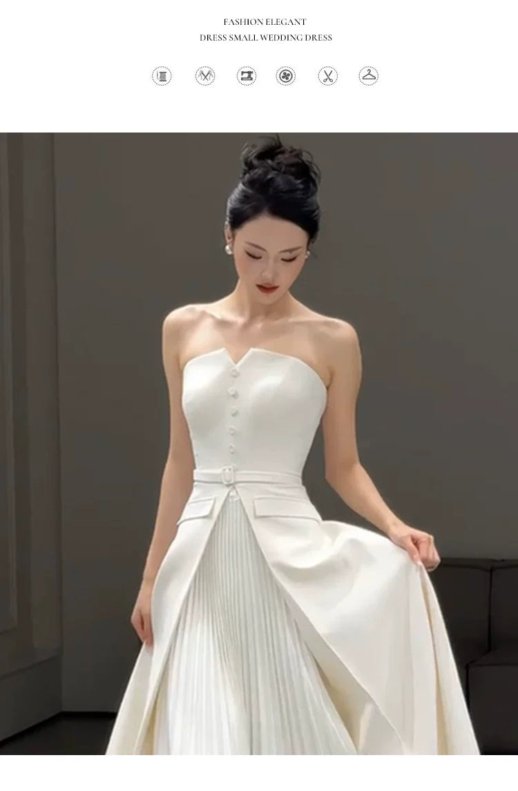 Wansha Fairy Strapless Lightweight Wedding Dress White