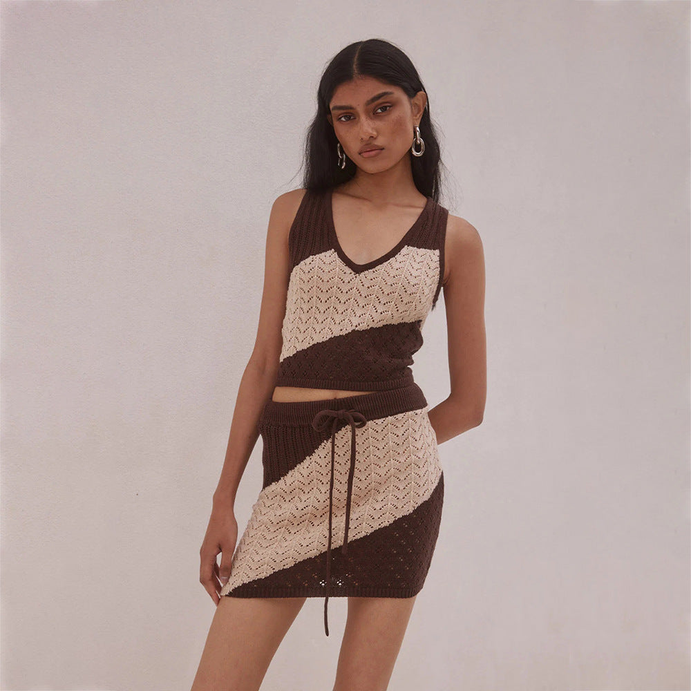 Bella Mia Women Sexy Hollow Out Cutout Striped Beach Dress Bikini Swimsuit Blouse Sun Proof Set — alternate view