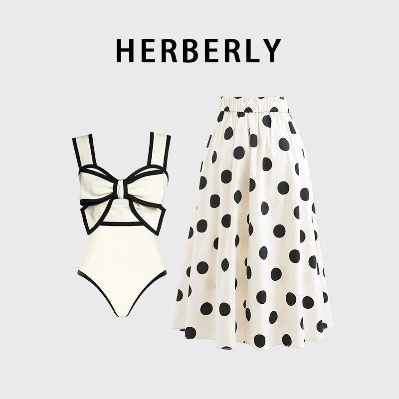 HERBERRY Women's Bikini Set Ruched One Piece Swimsuit Skirted