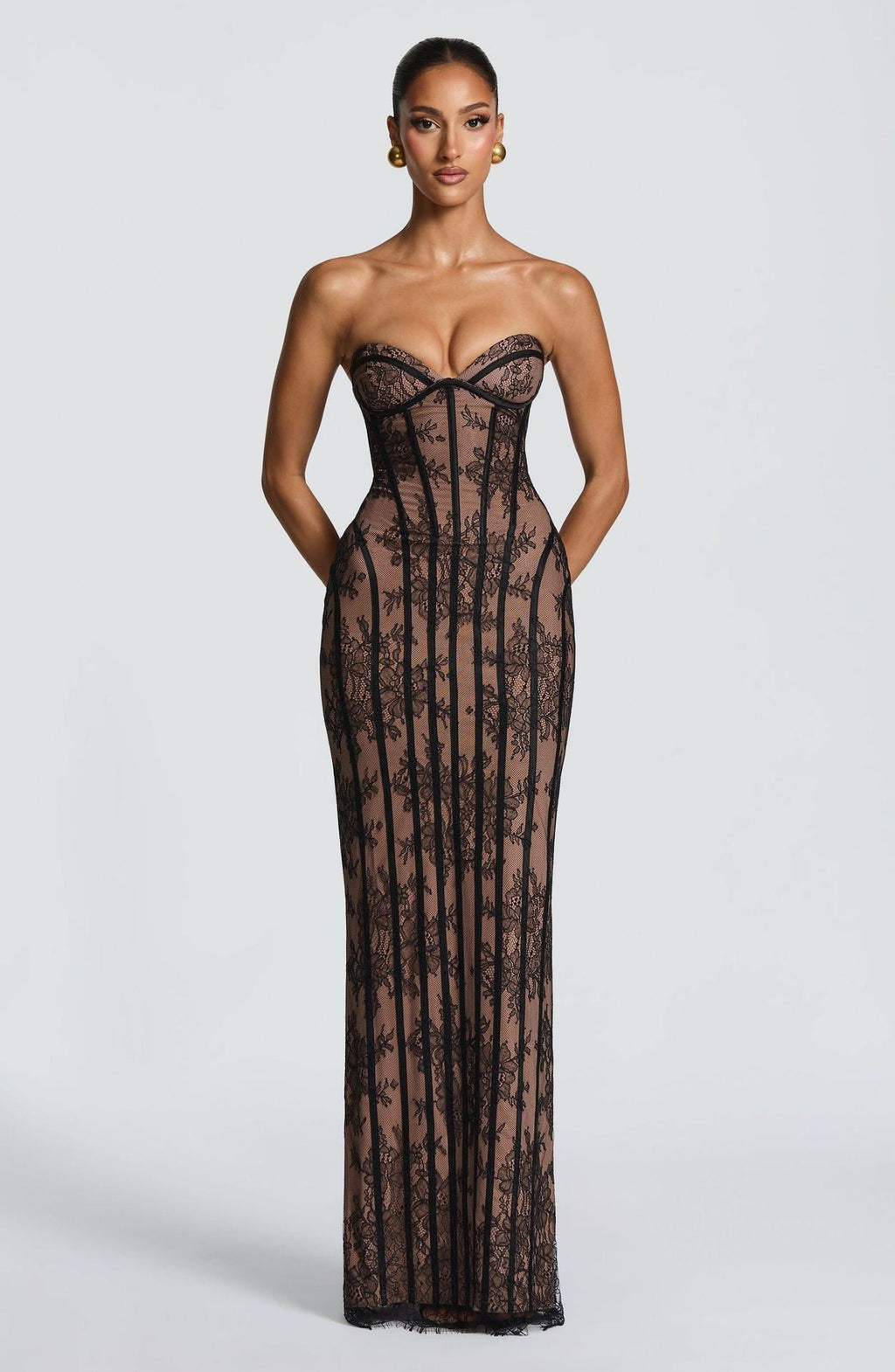Women's Tube Top Lace Maxi Dress Slim Fit High Waist Hip-Accented