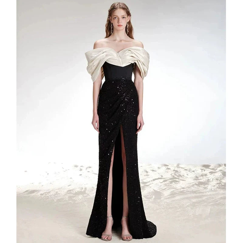 Off-Shoulder Evening Gown Formal Dress Black