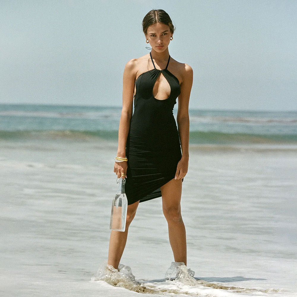 Bella Mia Sexy Hollow Out Cutout-out Halter Dress Women Summer Seaside Beach Backless Slit Slim Fit Niche Sexy Dress — main product shot