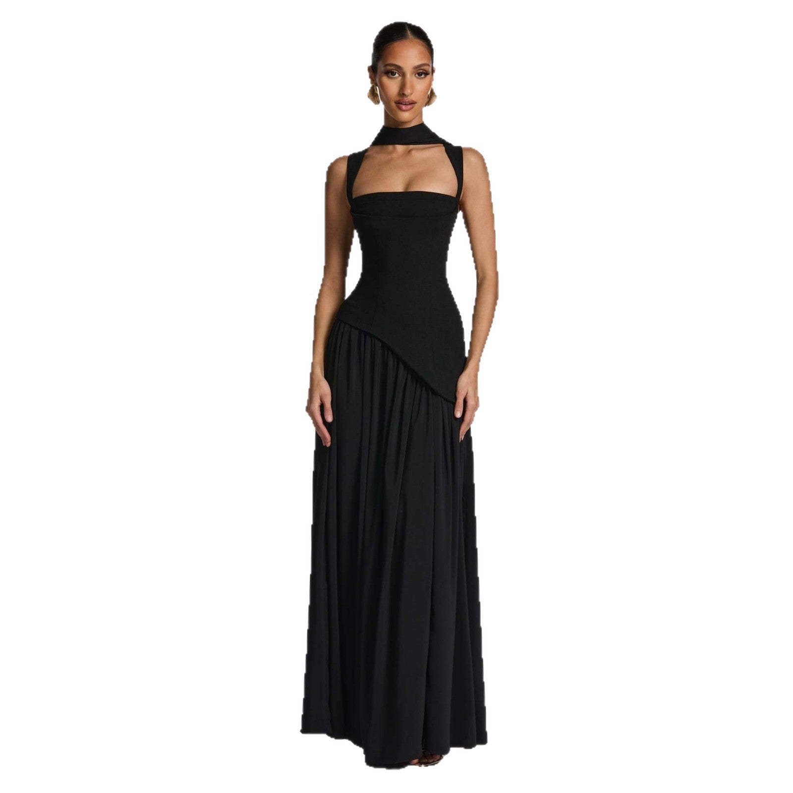 Women's Long-Sleeve Slim Fit Dress European Style Solid Color