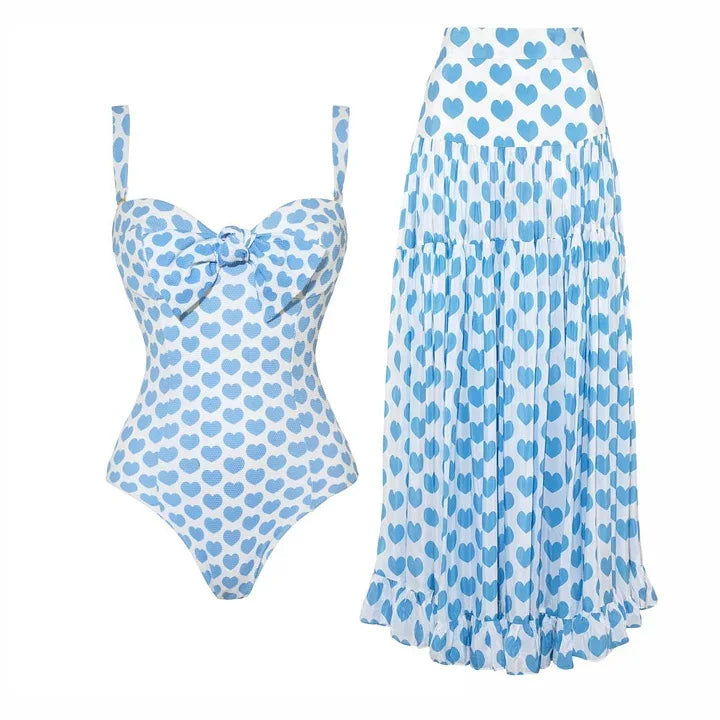 Polka Dot Print One-Piece Swimsuit Set for Women Vacation 2024