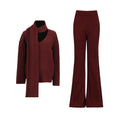 Women Autumn Winter High Grade Elegant Knitted Two Piece Scarf Design Loose Wide Leg Pants Set