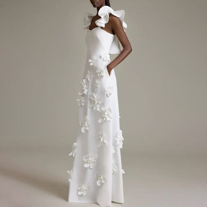 Bella Mia High Grade Stitching Floral Summer White Slim Fit Slim Backless Dress Women — main product shot