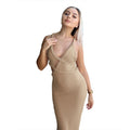 Spring Women Solid Color Sexy V neck Irregular Asymmetric Cross Backless Slim Fit Sheath Dress