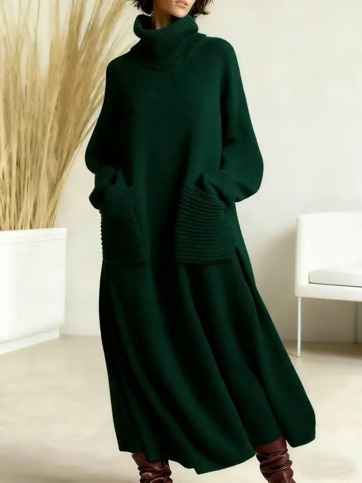 Bella Mia High Neck Woolen Dress Loose Woolen Coat — branding close-up