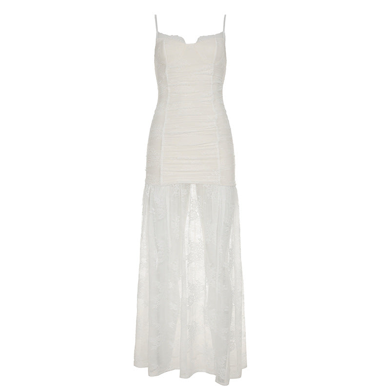 Bella Mia Women Clothing See through Lace Split Pleated Sling Elegant Dress Holiday Sheath Dress — lifestyle context
