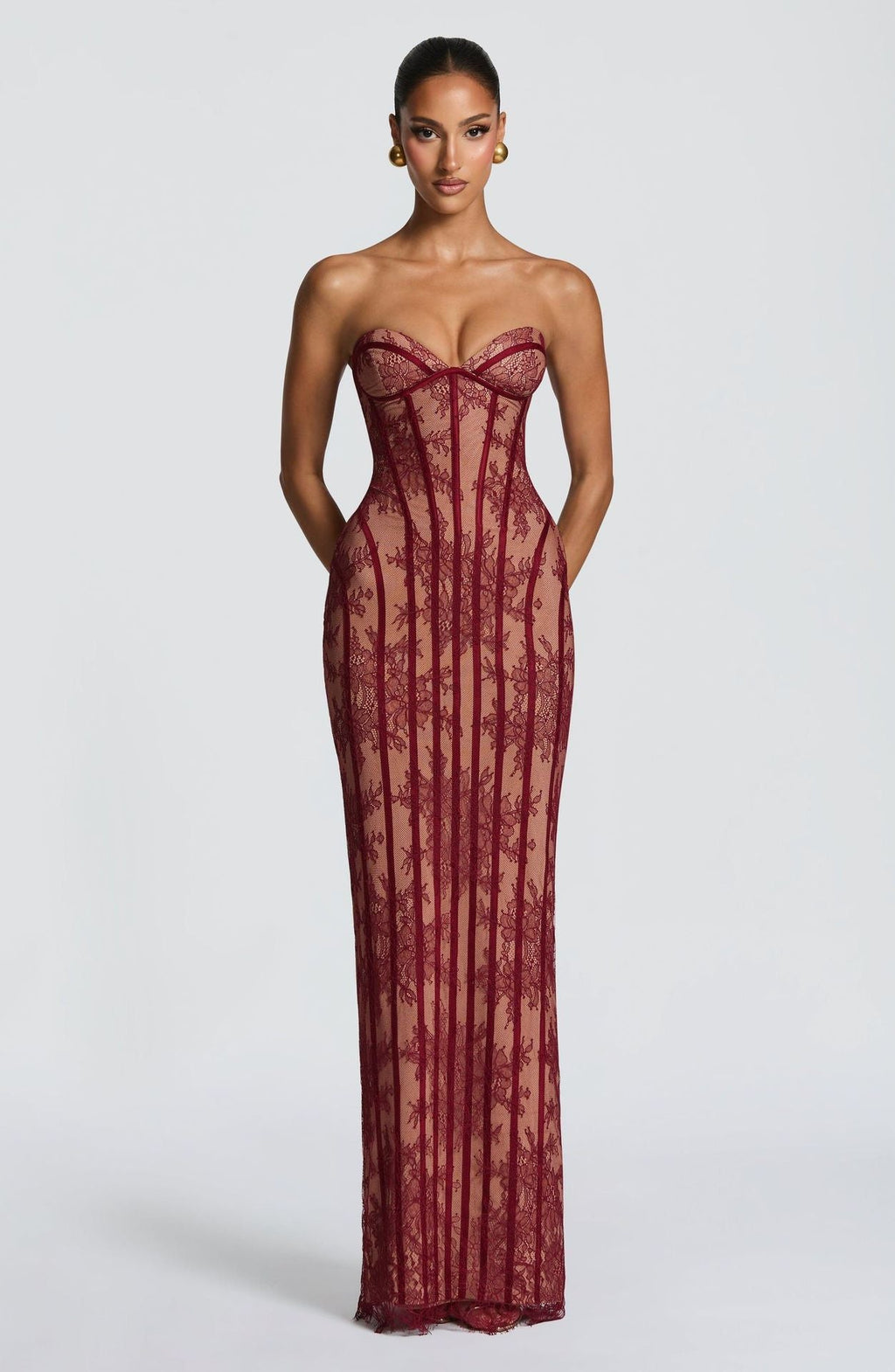 Women's Tube Top Lace Maxi Dress Slim Fit High Waist Hip-Accented