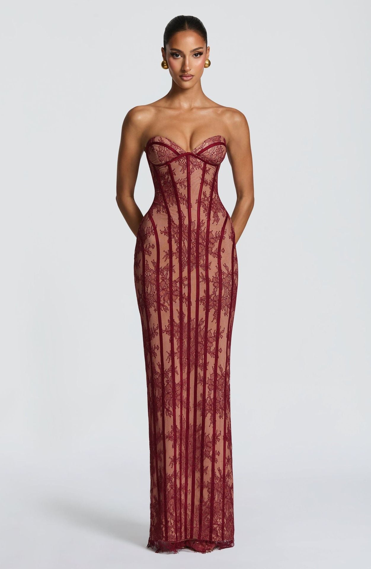 Women's Tube Top Lace Maxi Dress Slim Fit High Waist Hip-Accented