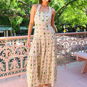 Summer Printed Halter Backless Sexy Slim Fit Slimming Sling Dress Women Summer