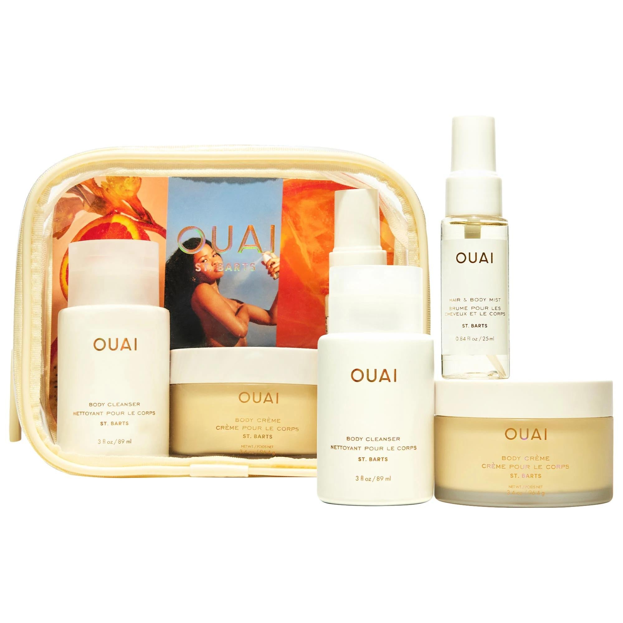 OUAI Mini St. Bart's Body Set - Luxurious Tropical Scented Skincare for Dry Skin, Hydrating Body Cream, Natural Ingredients