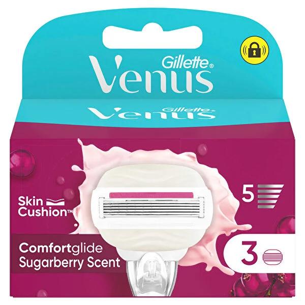Gillette Venus ComfortGlide Sugarberry Razor Blade Refills - 3 Count -  Smooth Shave, Integrated Gel Bars, Women's Shaving Cartridges