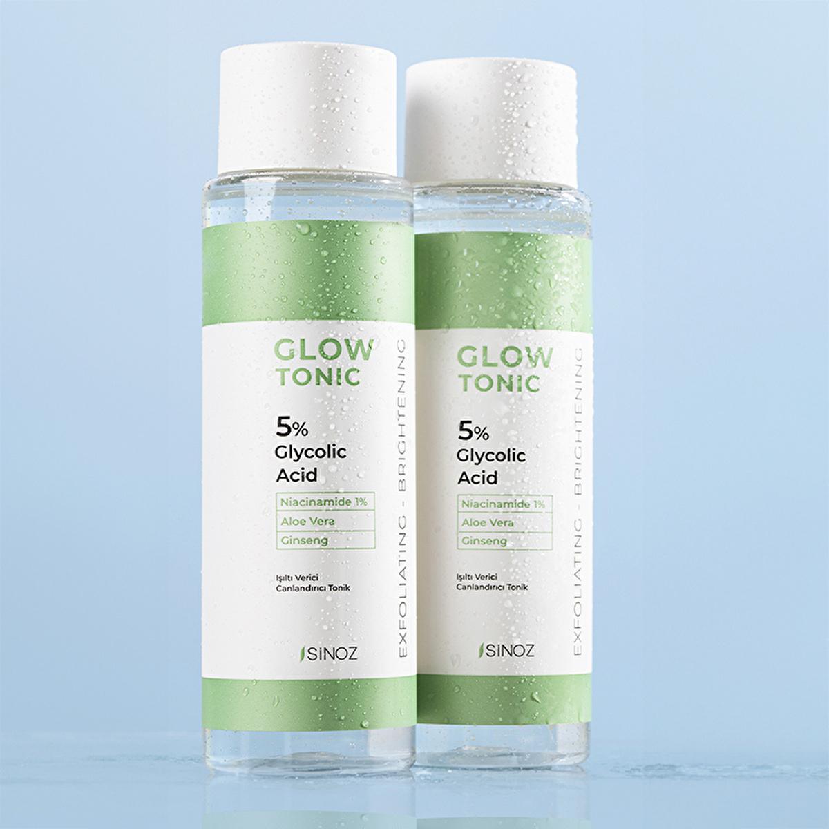 Sinoz Glow Tonik: Glycolic Acid Facial Toner for Exfoliating, Brightening & Pore Minimizing - Aloe Vera, Ginseng, Niacinamide - Radiant Skin
