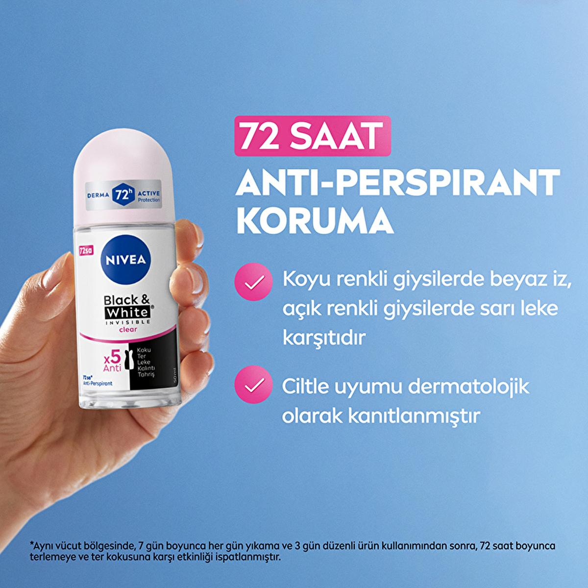 Nivea Women's Roll-On Deodorant Black & White Invisible Clear - Long Lasting Anti-Perspirant Protection